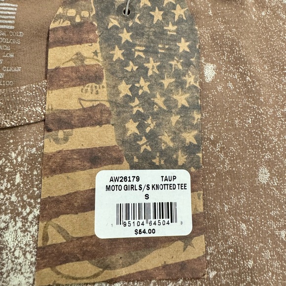 NWT Women's Affliction Live Fast Moto Girls Knotted Tee T-Shirt Tan Size Small - Picture 2 of 3